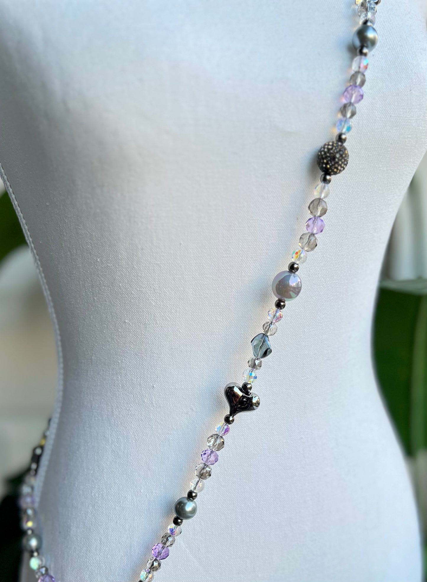 Purple Crystal Crossbody with Heart Charms - Handmade Beaded Phone Strap –
