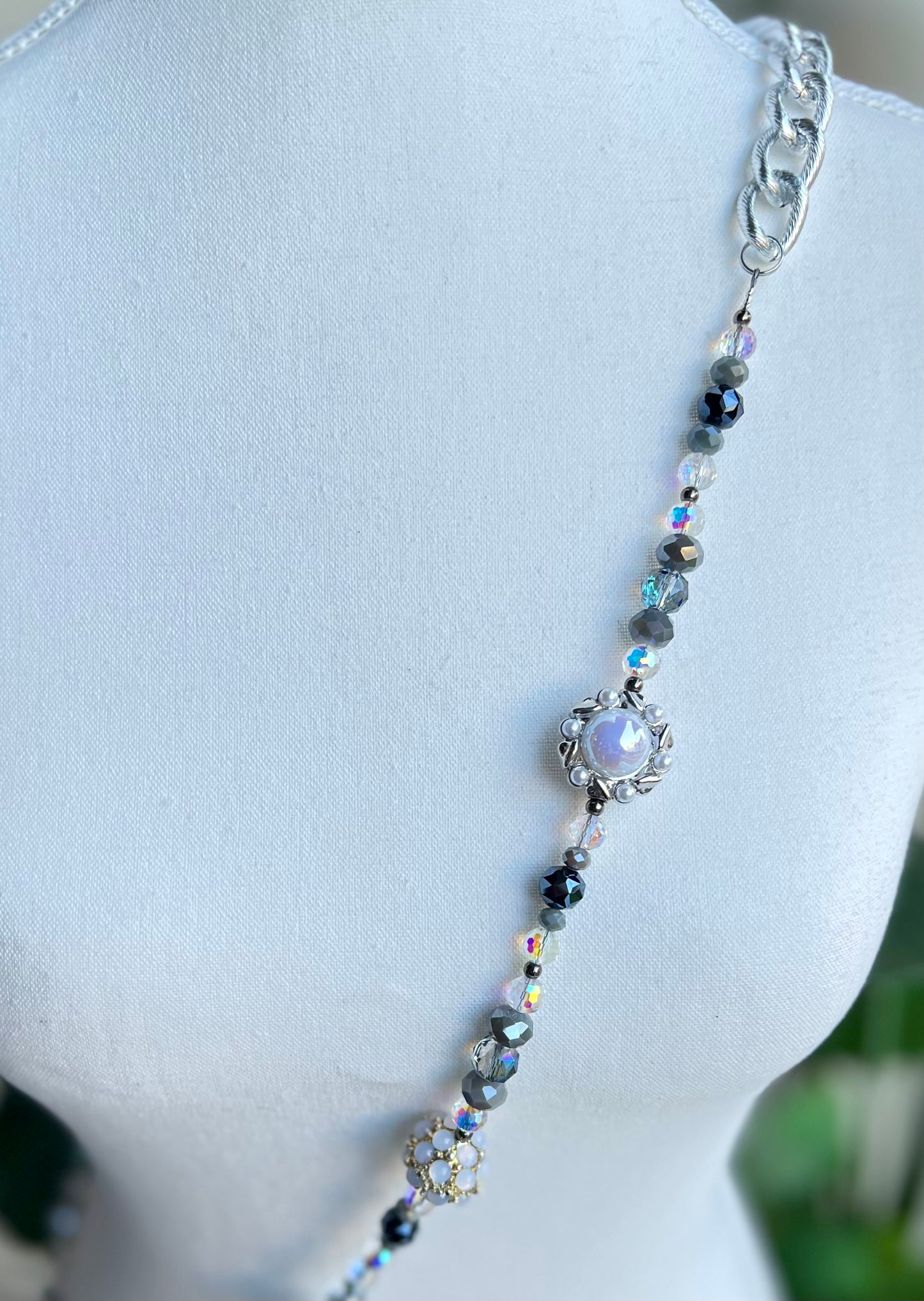 Blue & Silver Beaded Phone Charm Strap Handmade Luxury Tech Accessory