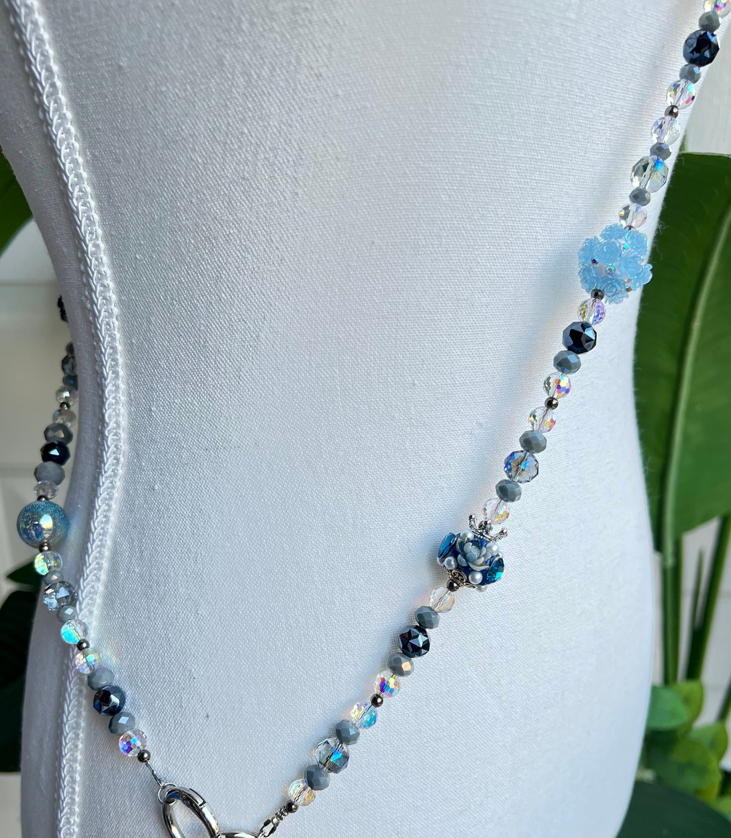 Blue & Silver Beaded Phone Charm Strap Handmade Luxury Tech Accessory