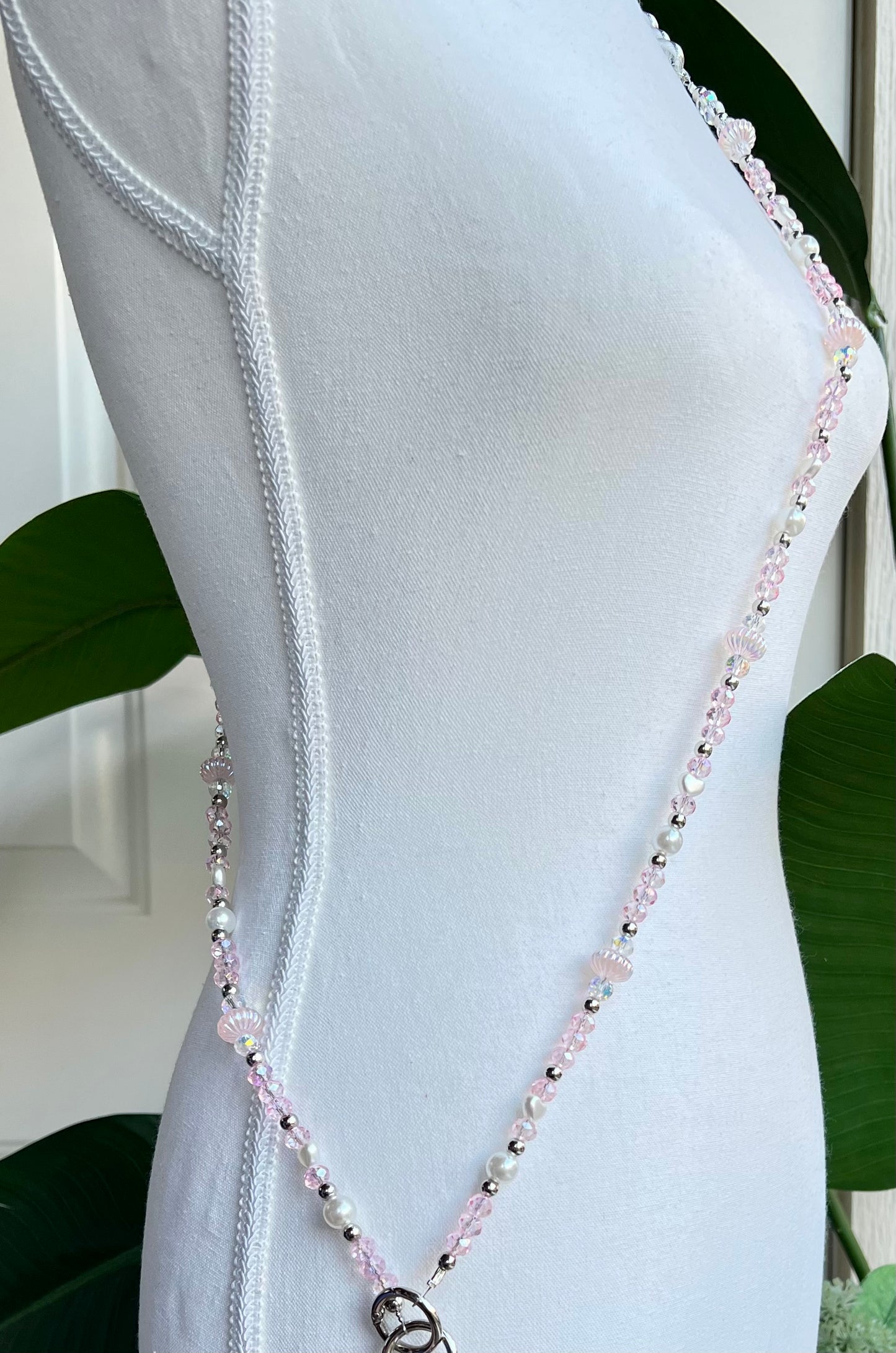 Pink Crystal & Pearl Beaded Phone Strap Soft Glam Charm Accessory Handmade