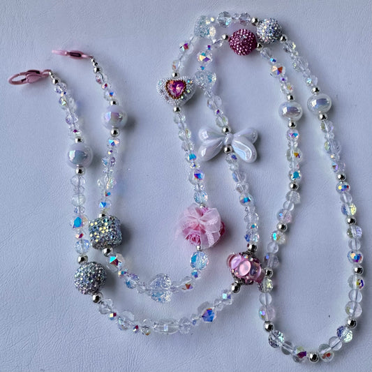 Pink & White Strap with Rose + Bow