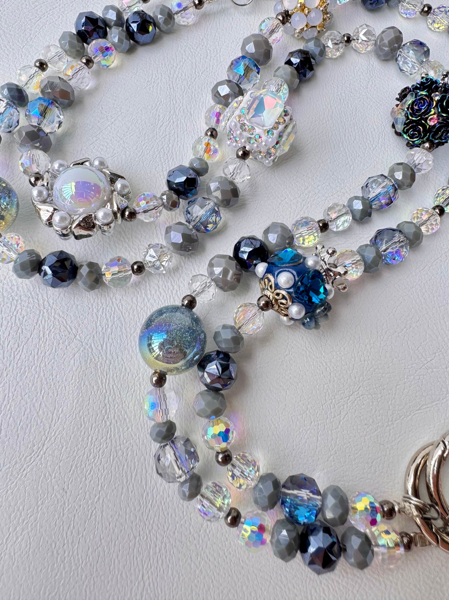 Blue & Silver Beaded Phone Charm Strap Handmade Luxury Tech Accessory