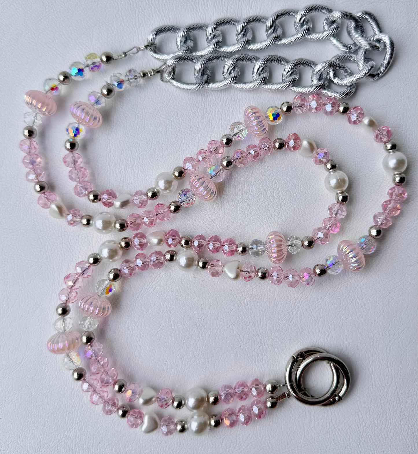 Pink Crystal & Pearl Beaded Phone Strap Soft Glam Charm Accessory Handmade