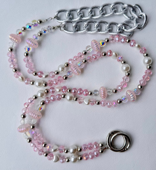 Pink Crystal & Pearl Beaded Phone Strap Soft Glam Charm Accessory Handmade