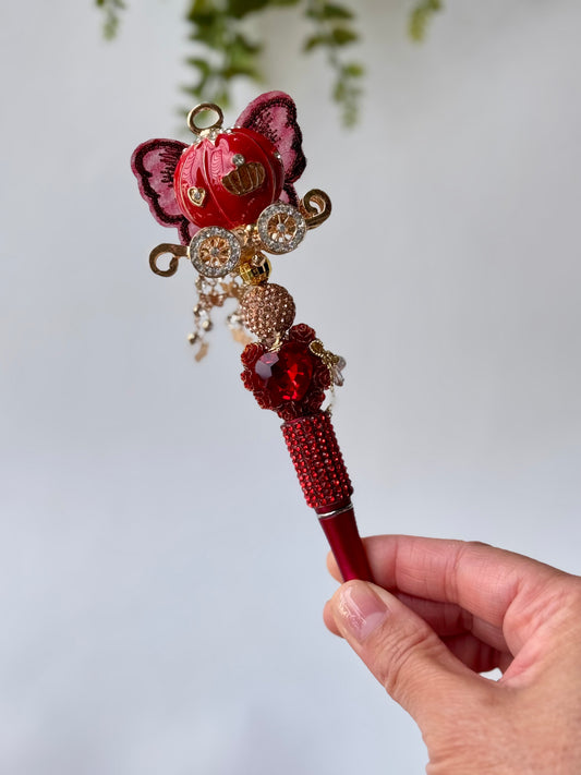 Cinderella Carriage Red Bling Pen – Fairytale Rhinestone Pen for Disney Lovers & Special Gifts