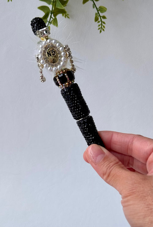 Black & Gold Perfume Bottle Rhinestone Bling Pen – Elegant Luxury Crystal Writing Pen