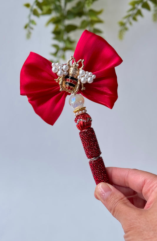 Red Bee Pearl Rhinestone Pen – Glam Crystal Pen with Cute Bow for Writing & Bee-Themed Gifts