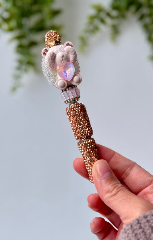 Pink Teddy Bear Crown Rhinestone Pen – Cute Kawaii Bling Pen for Girls, Teens & Gift Giving
