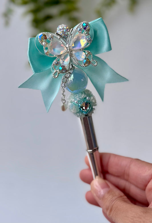 Tiffany & Co. Inspired Butterfly Rhinestone Pen – Elegant Crystal Bling Writing Pen with Satin Bow