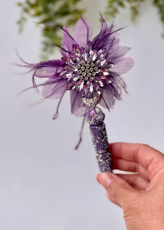 Purple Crystal Flower Feather Rhinestone Pen – Glamorous Sparkle Bling Pen for Journaling & Gifting