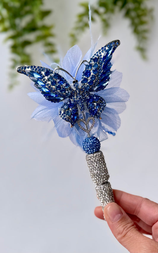 Blue Butterfly Sparkle Rhinestone Pen – Glamorous Crystal Pen for Writing, Gifting & Collecting
