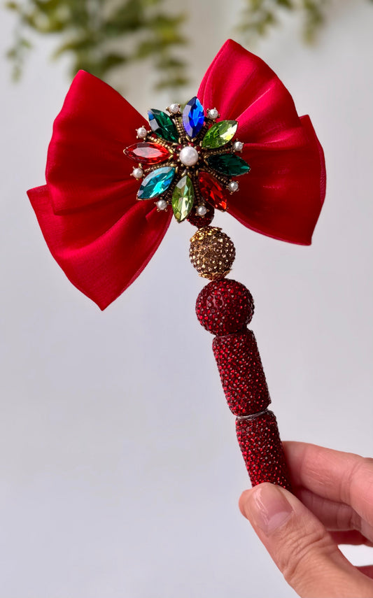 Red Gem Floral Rhinestone Pen – Bold Crystal Bling Pen with Bow for Holiday Gifts & Office Use
