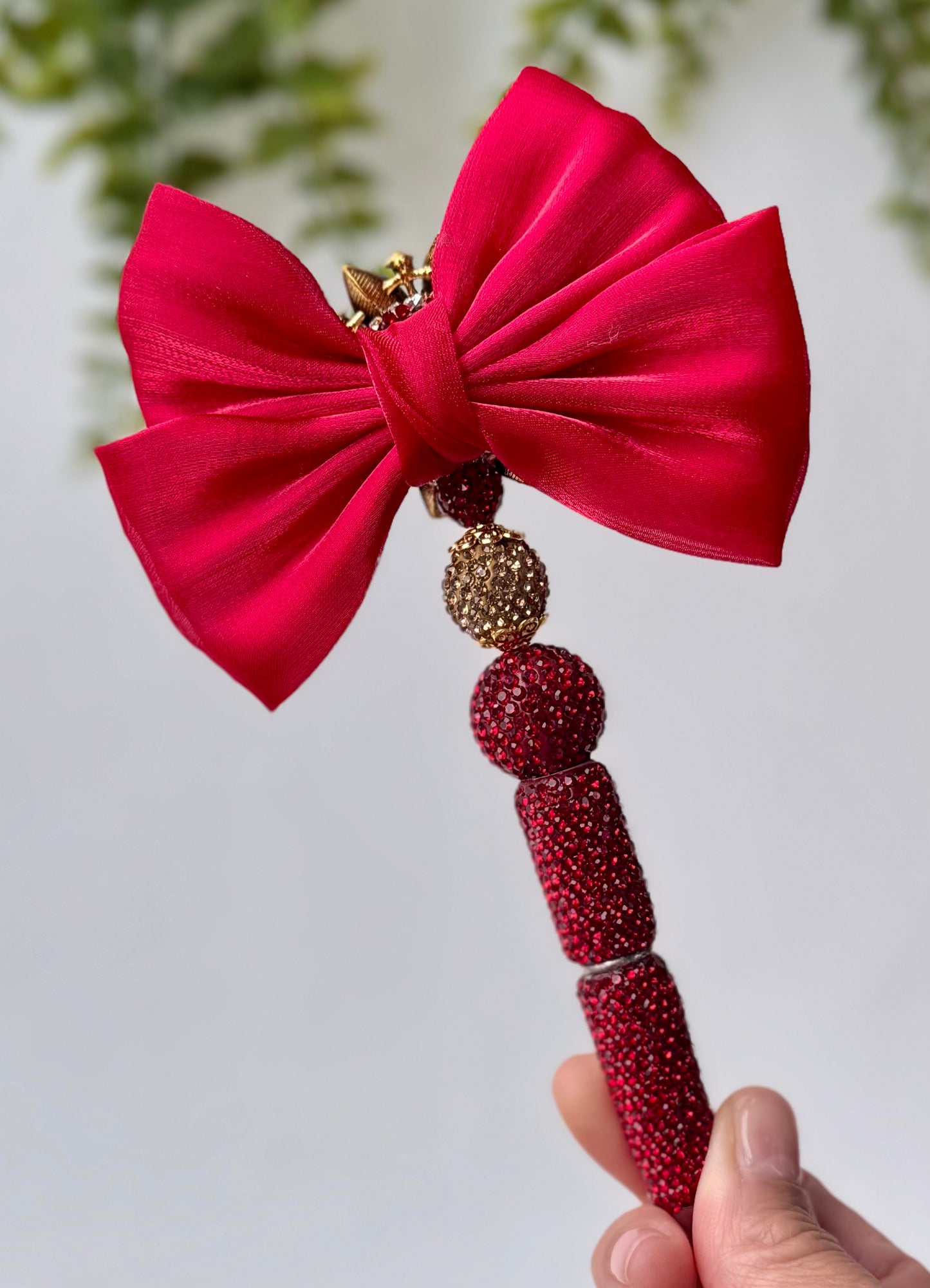 Red Gem Floral Rhinestone Pen – Bold Crystal Bling Pen with Bow for Holiday Gifts & Office Use