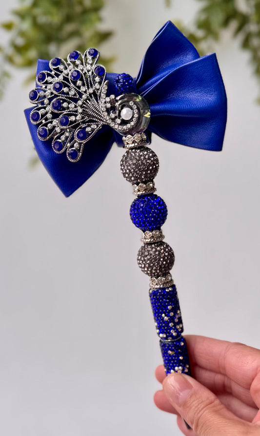 Royal Blue Peacock Rhinestone Bling Pen - Luxury Crystal Pen with Bow for Gifts & Office