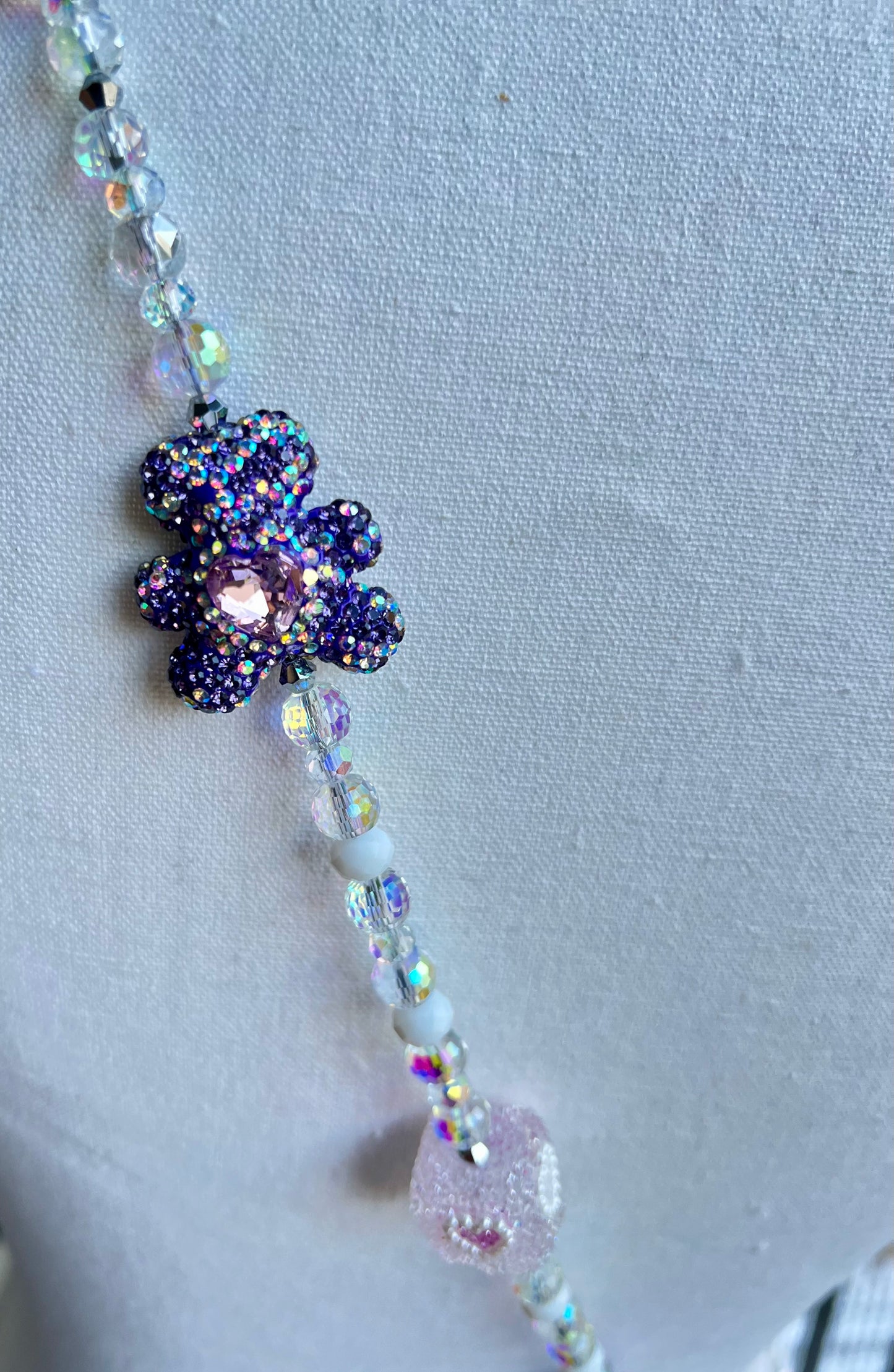 Purple & Iridescent Bear Beaded Phone Strap - Handmade