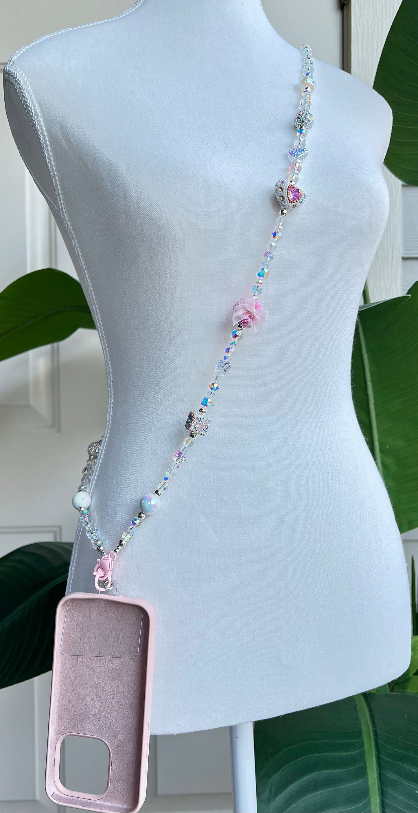 Pink & White Strap with Rose + Bow