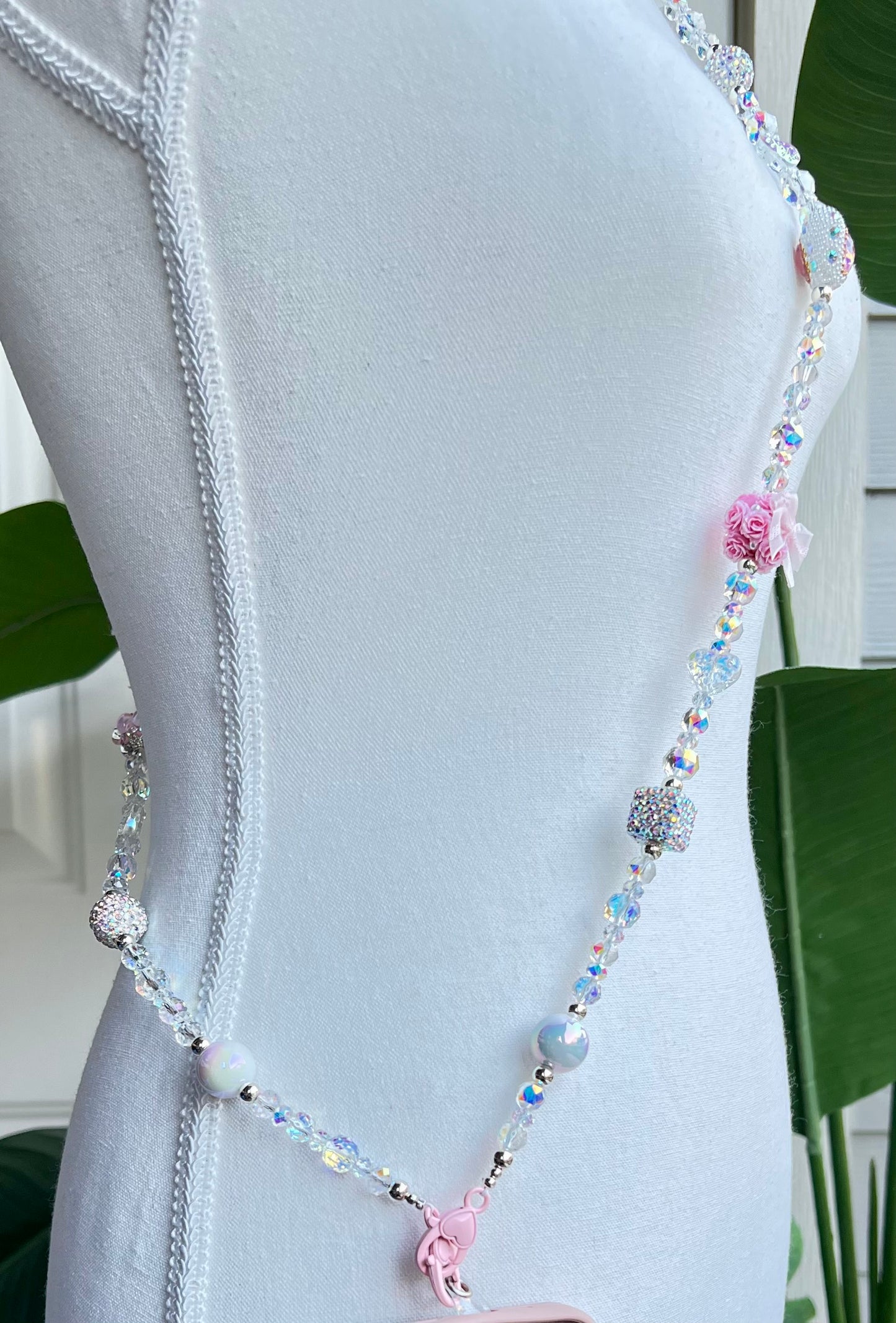 Pink & White Strap with Rose + Bow