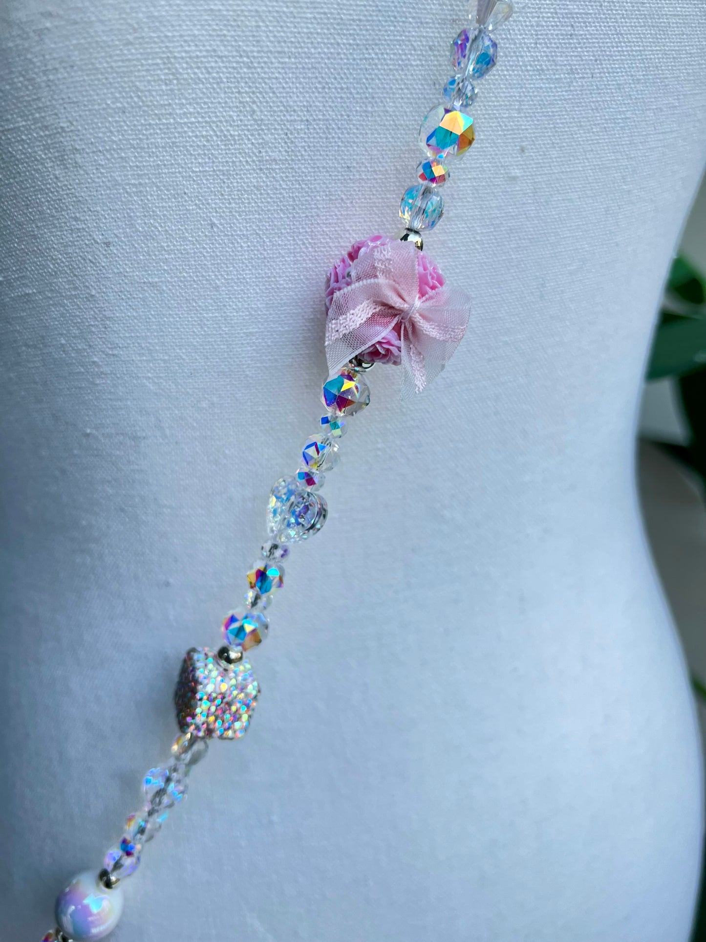 Pink & White Strap with Rose + Bow
