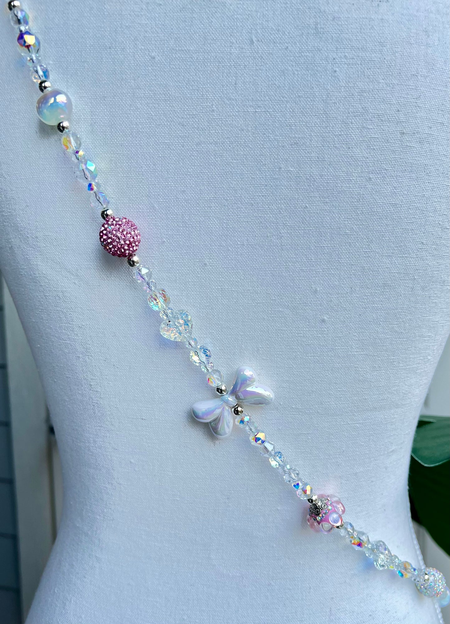 Pink & White Strap with Rose + Bow