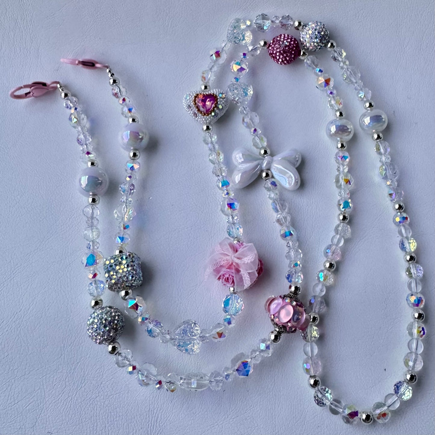 Pink & White Strap with Rose + Bow