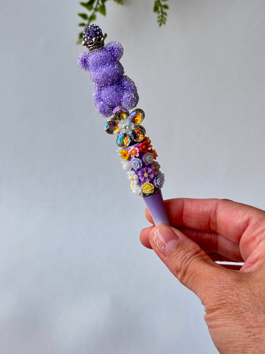 Purple Bear & Rainbow Flower Rhinestone Pen – Fun Bling Pen for Kids, Cute Stationery Lovers & Gifts